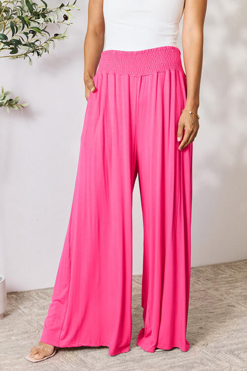 Double Take Full Size Smocked Wide Waistband Wide Leg Pants - Concordia Style Boutique