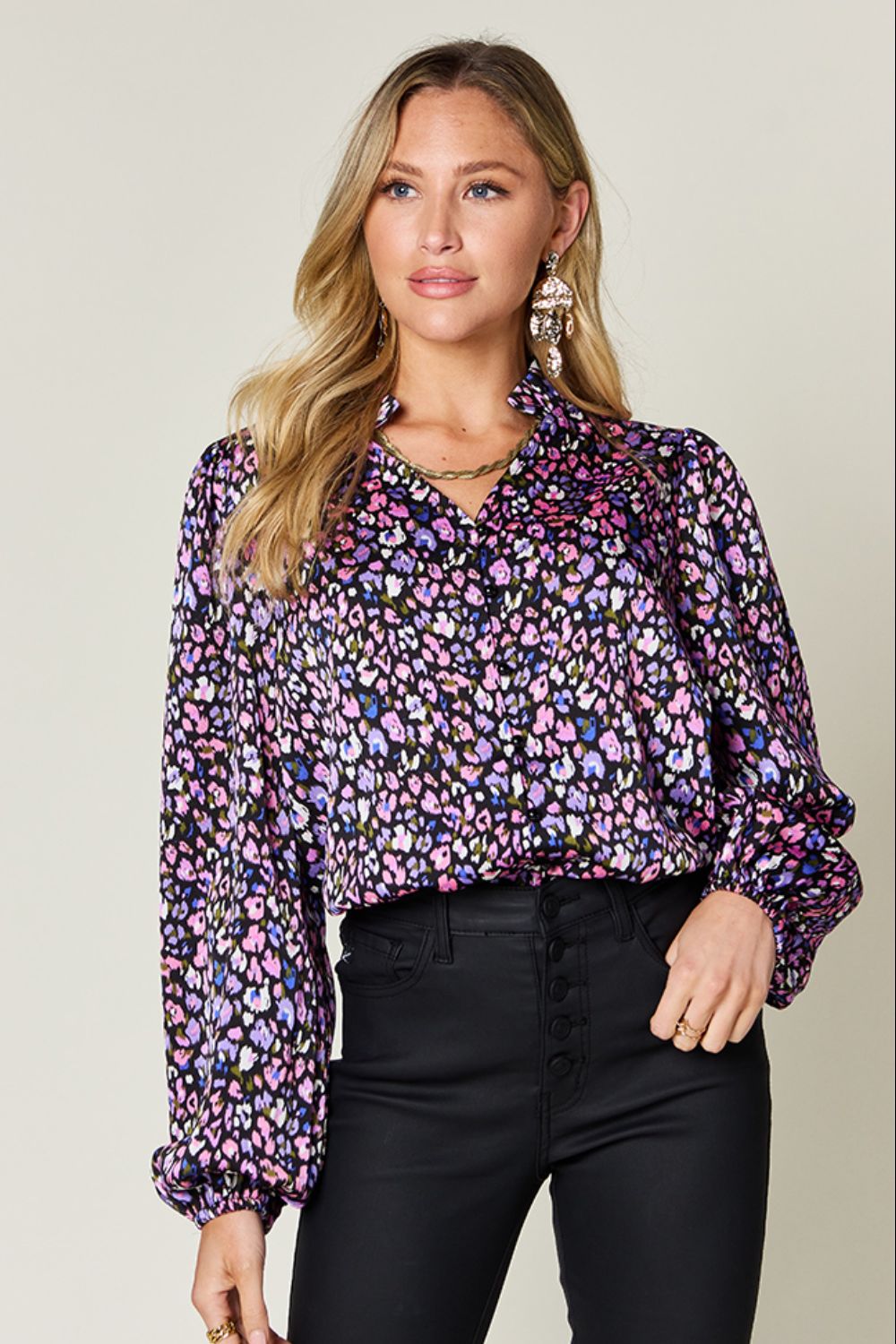 Double Take Full Size Printed Long Sleeve Blouse - Concordia Style Boutique