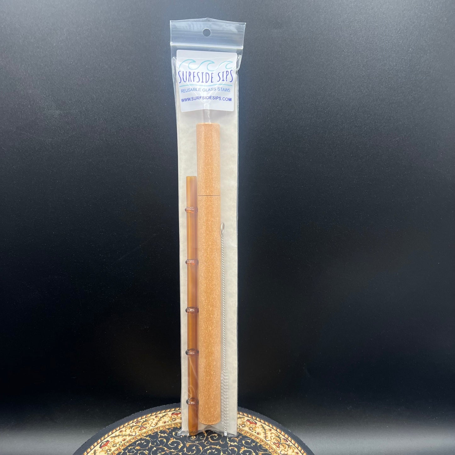 "Tiki Bamboo" 8" Reusable glass straw travel kit