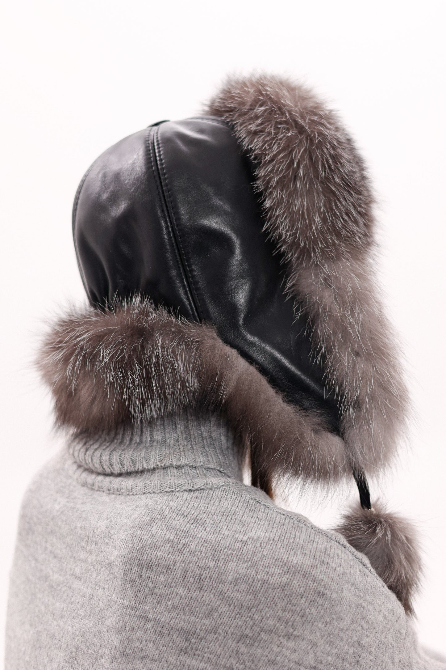 Genuine Silver Fox Fur Genuine Leather Hat