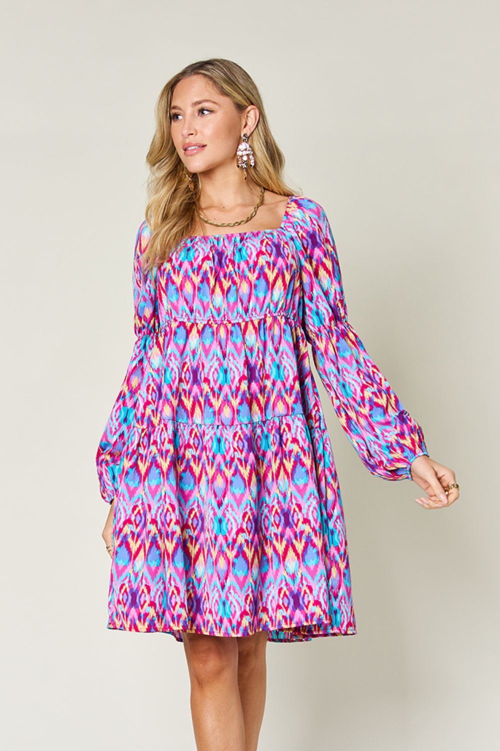 Double Take Full Size Printed Long Sleeve Dress - Concordia Style Boutique