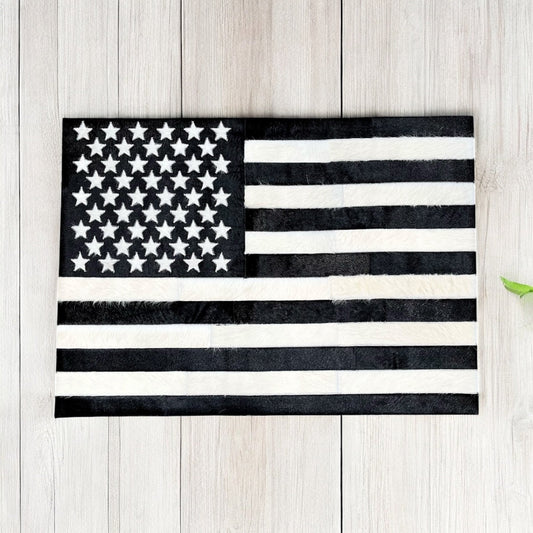 3x2’ Black American Flag Cowhide rug