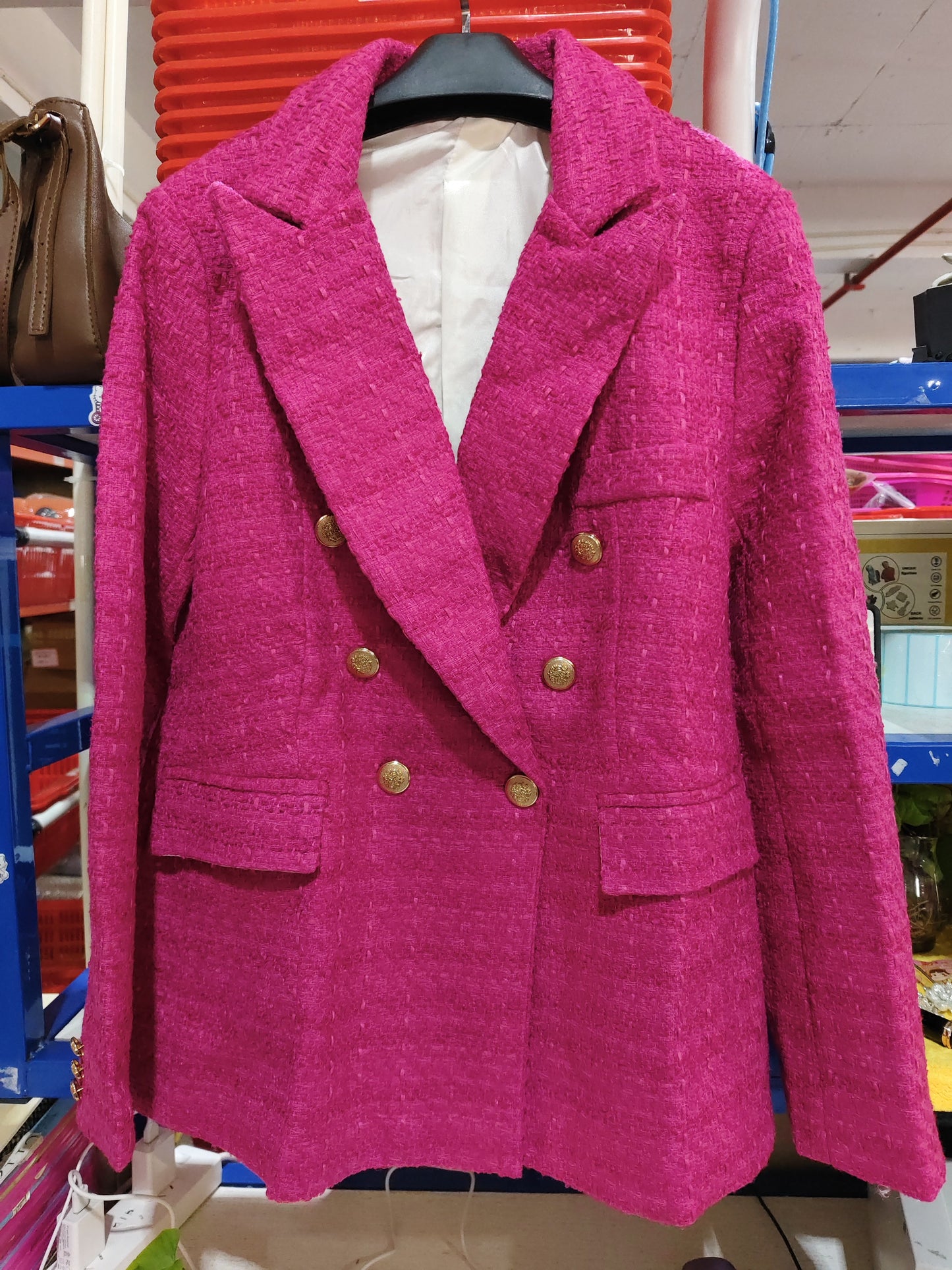 Textured Double-breasted Blazer