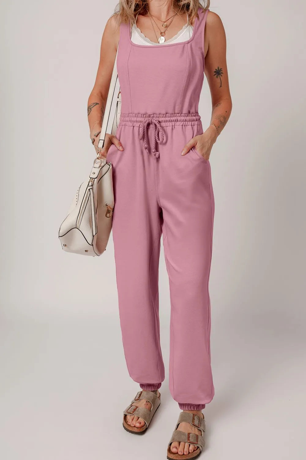Elastic Waist Sleeveless Square Neck Jumpsuit - Concordia Style Boutique