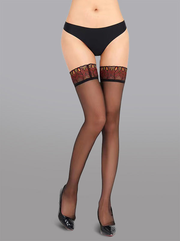 Sexy Peacock Lace Trim Thigh High Stockings - Concordia Style Boutique