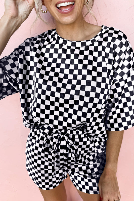 Luxury Checkered Top and Drawstring Shorts Pajama Set - Concordia Style Boutique