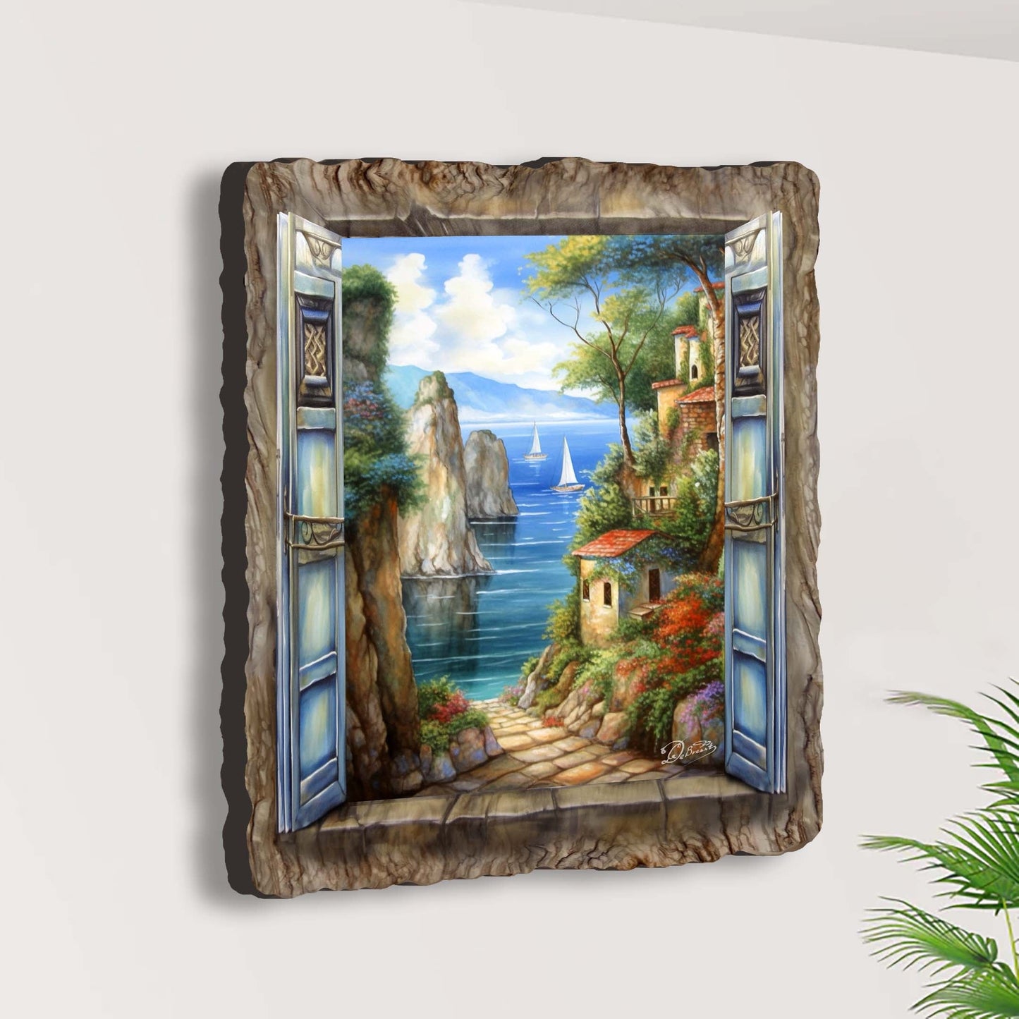 Seaside Town Window Wall Art by G. DeBrekht Coastal Decor - 8492105W