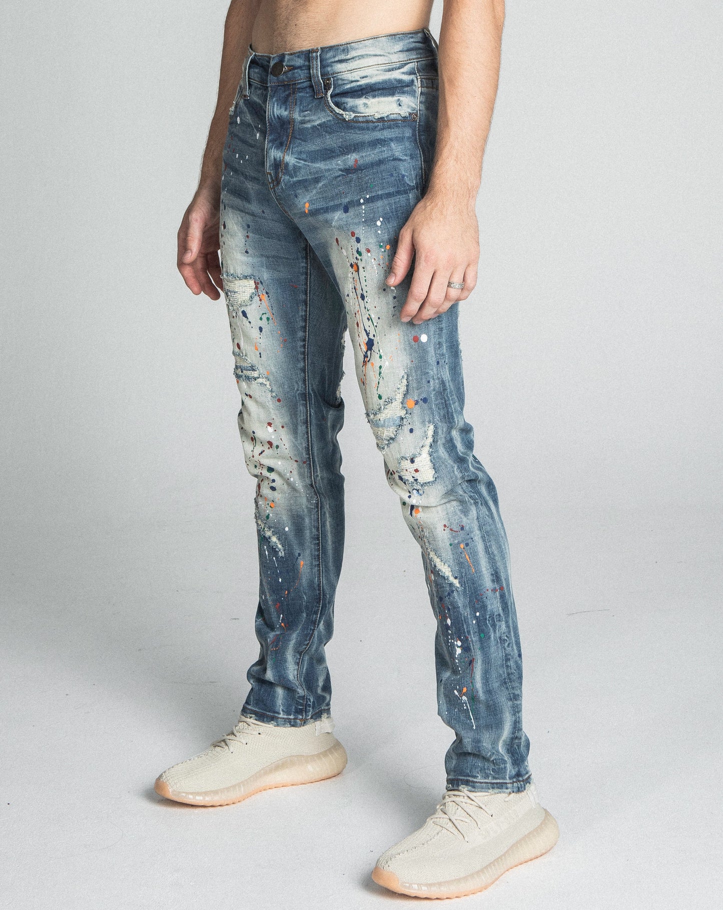 AJ738SL-1 SPLASH PAINT VINTAGE SLIM JEANS