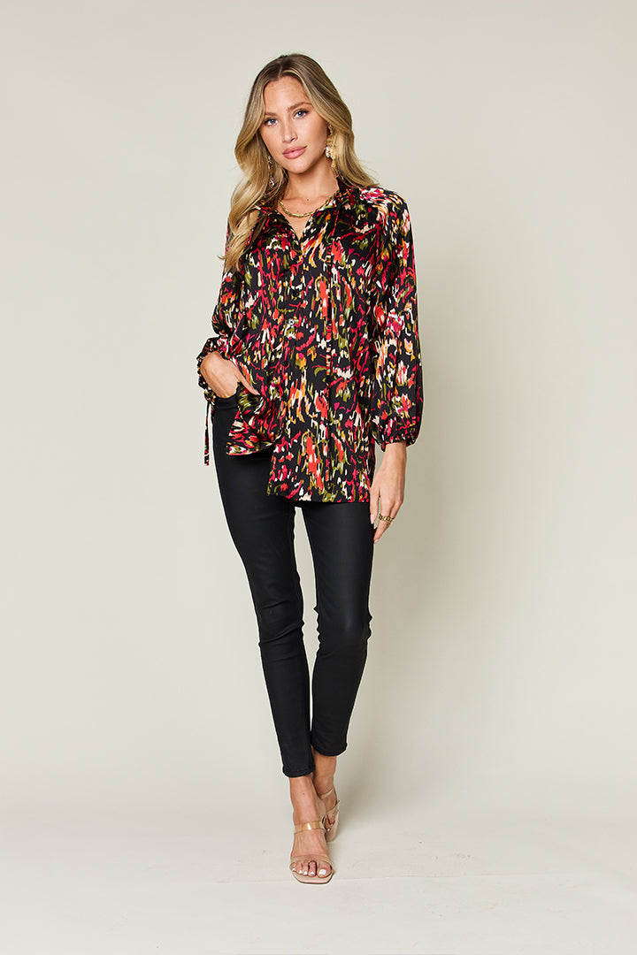 Double Take Full Size Printed Button Up Long Sleeve Shirt - Concordia Style Boutique