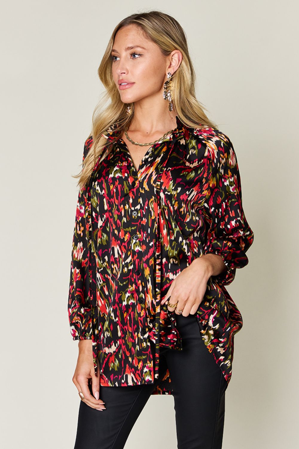 Double Take Full Size Printed Button Up Long Sleeve Shirt - Concordia Style Boutique