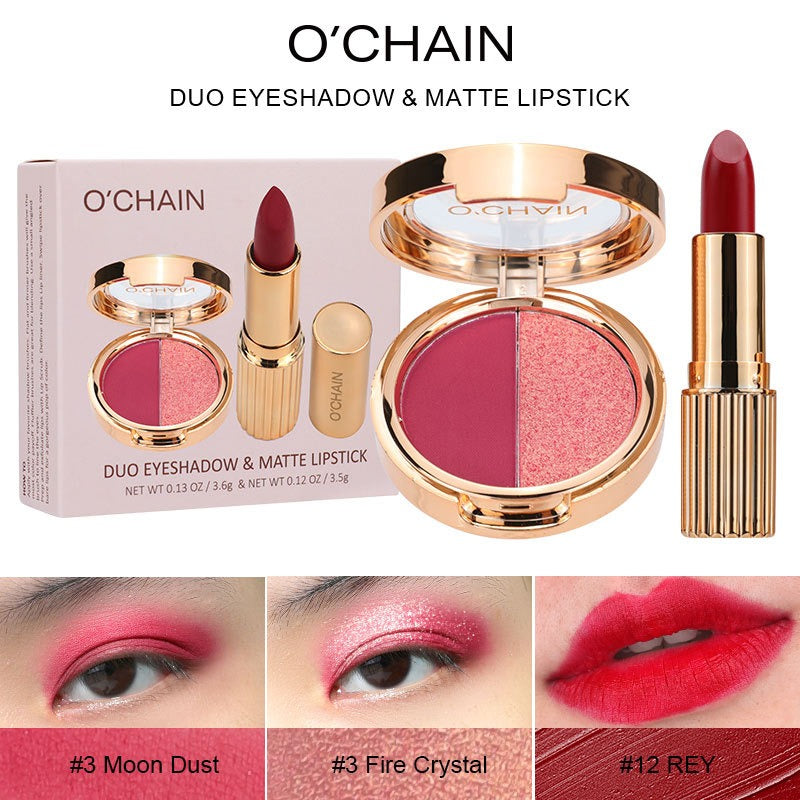 O'CHAIN Pearlescent Two-Color Eyeshadow and Matte Lipstick Set – Long-Lasting, Non-Sticky and Vibrant - Premium eyeshadow from Concordia Style Boutique - Just $12.86! Shop now at Concordia Style Boutique