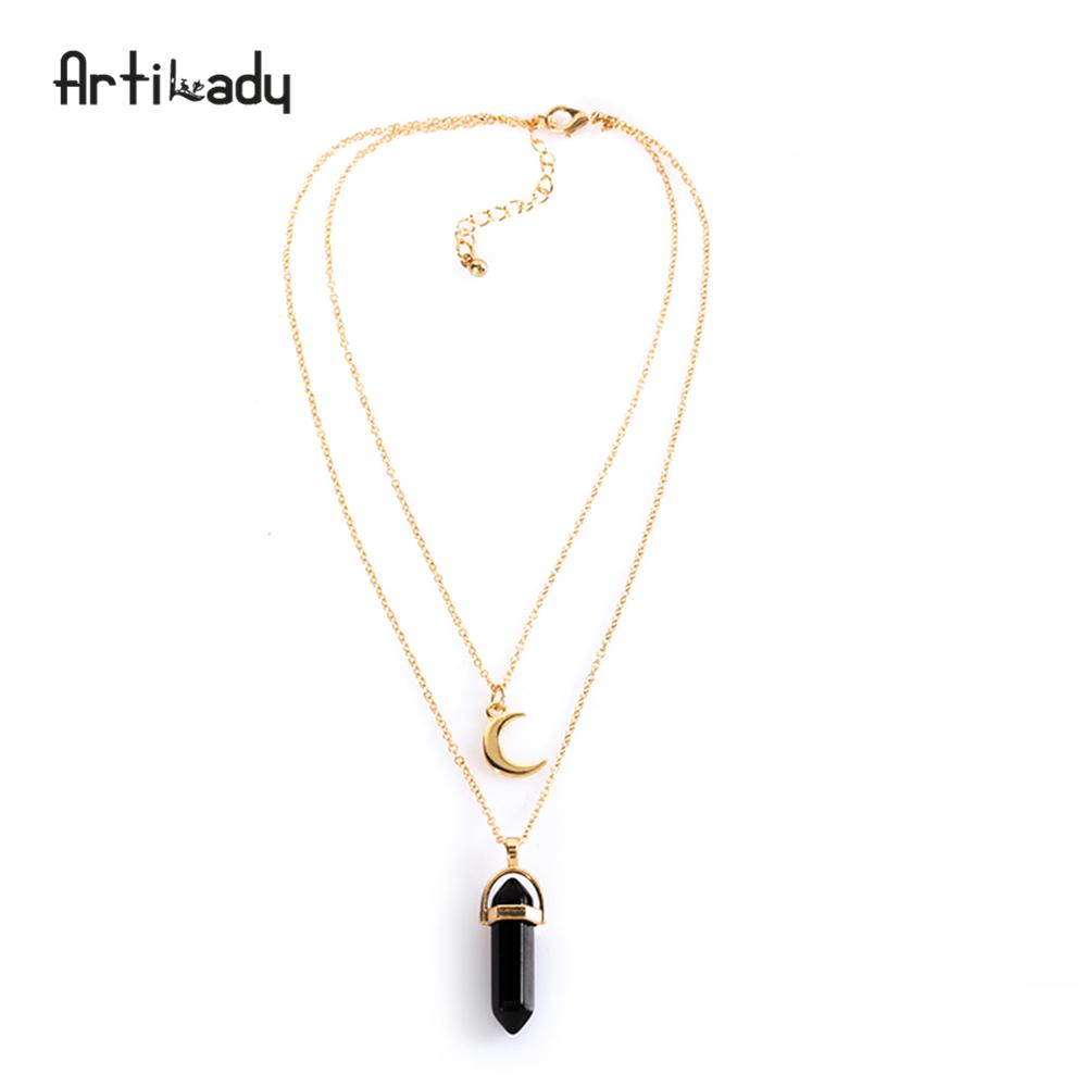 Artilady Natural Opal Stone Moon Choker Necklace – Elegant Crystal Pendant Jewelry - Concordia Style Boutique