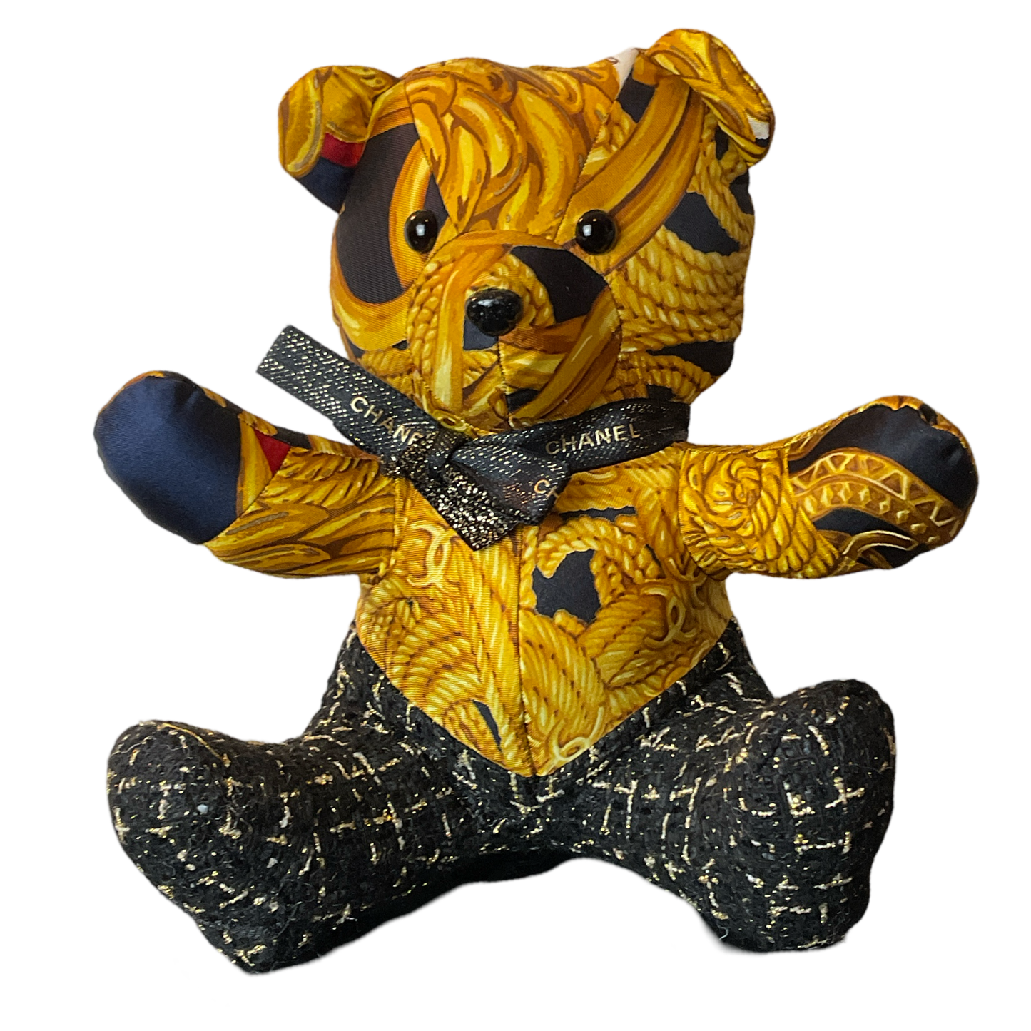 CC Logo Vintage Silk Scarf Patchwork Teddy Bear