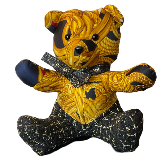 CC Logo Vintage Silk Scarf Patchwork Teddy Bear