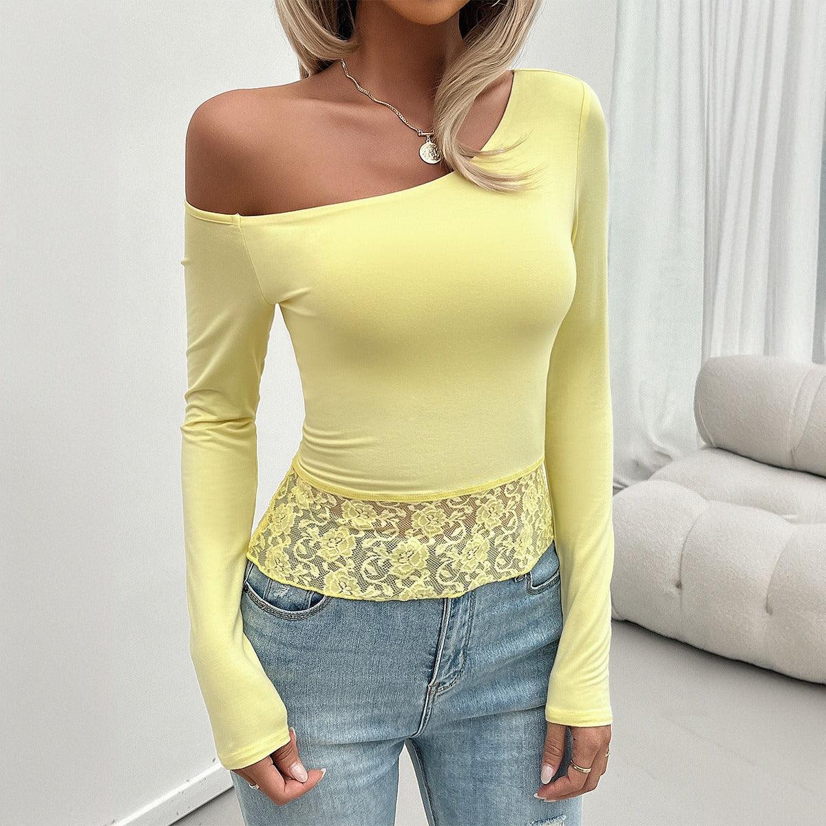 Lace Embrace One Shoulder Top - Sexy Lace Detail Fashion Top for Women