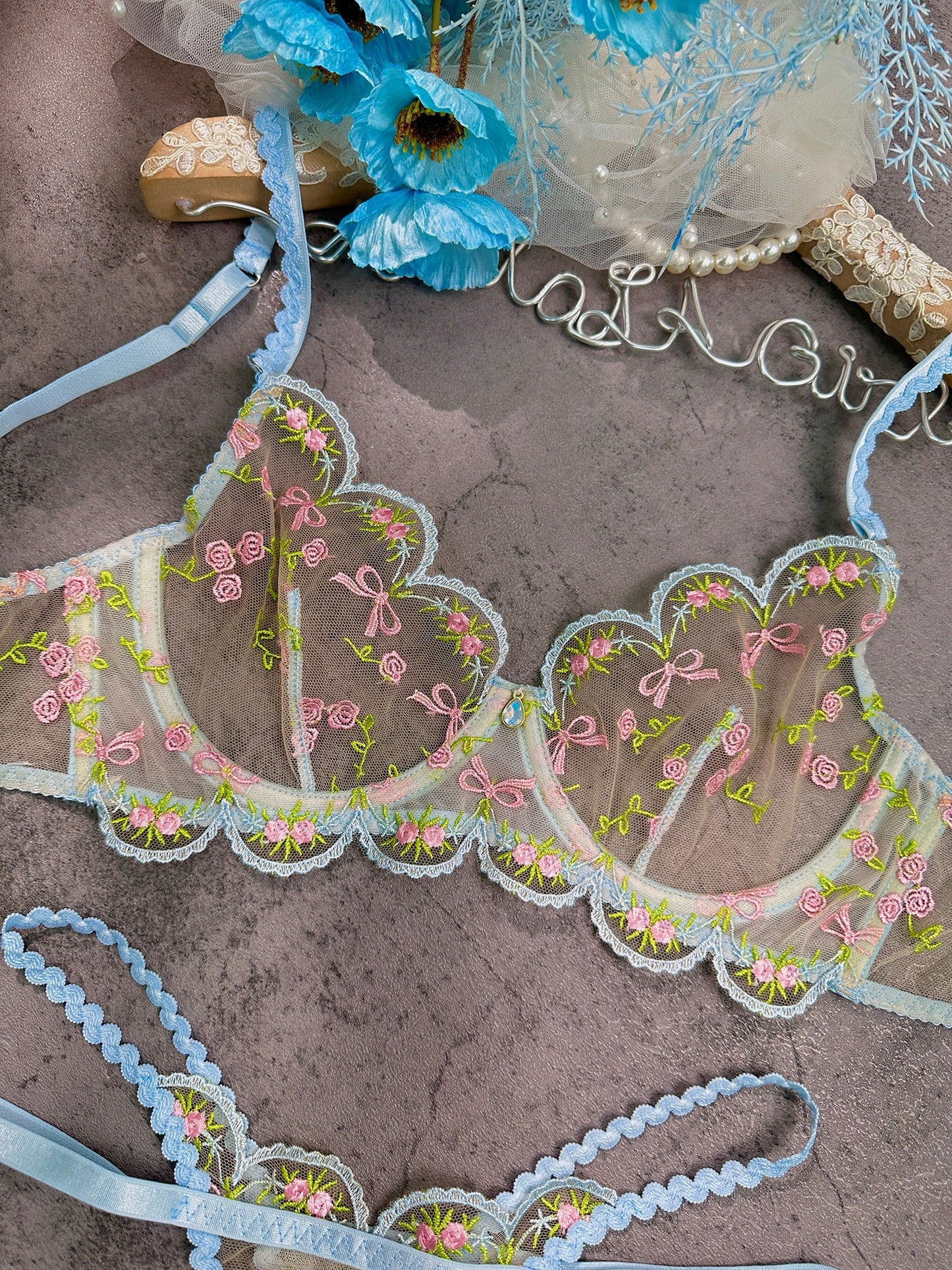 Light Blue Floral Lace Lingerie Set - Concordia Style Boutique