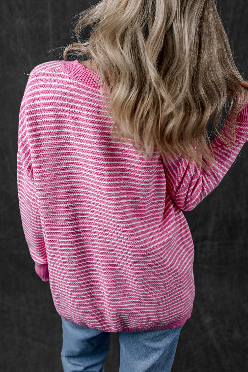 Alana Striped Scallop V Neck Loose Sweater - Concordia Style Boutique
