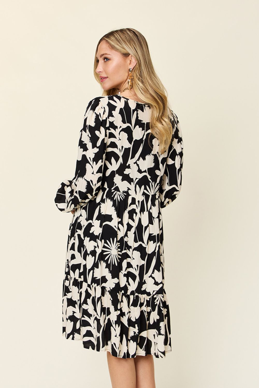 Double Take Full Size Printed Ruffle Hem Long Sleeve Dress - Concordia Style Boutique