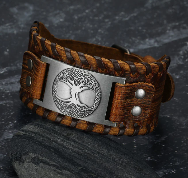 Asgard Crafted Leather Buckle Arm Cuff With Metal Celtic Tree Of Life Design - Premium leather buckle arm cuff from Concordia Style Boutique - Just $13.80! Shop now at Concordia Style Boutique