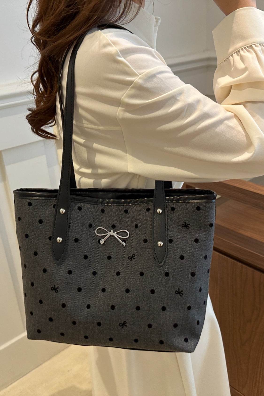 Bow Trim Polyester Tote Bag - Concordia Style Boutique