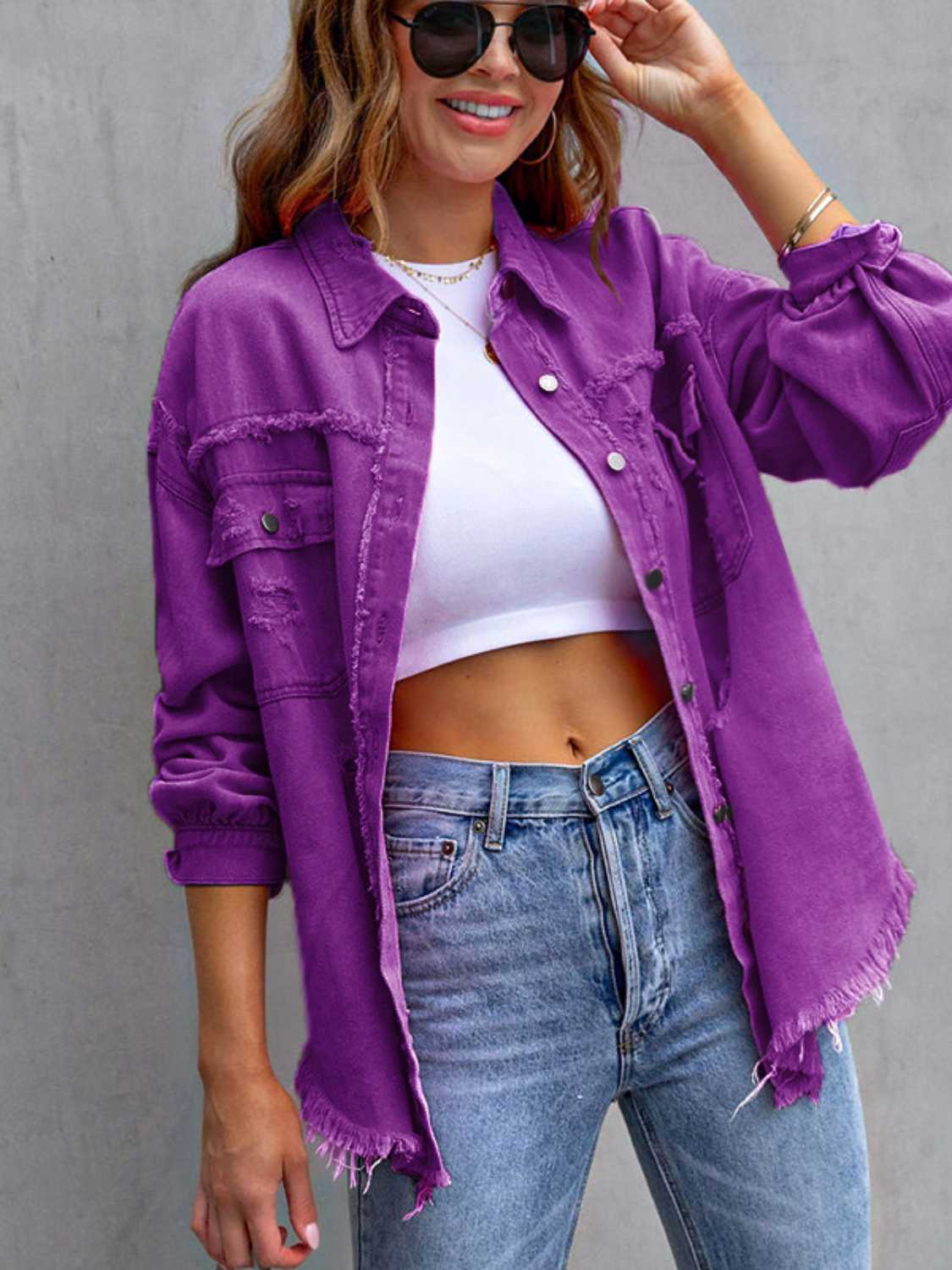 Distressed Drop Shoulder Denim Jacket - Concordia Style Boutique