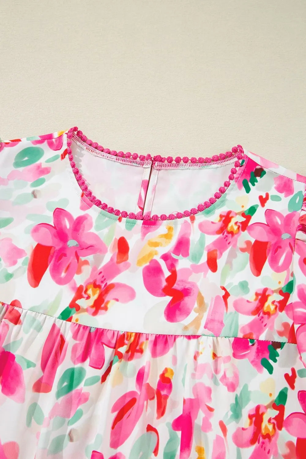 Floral Print Ruffle Sleeve Round Neck Blouse - Concordia Style Boutique