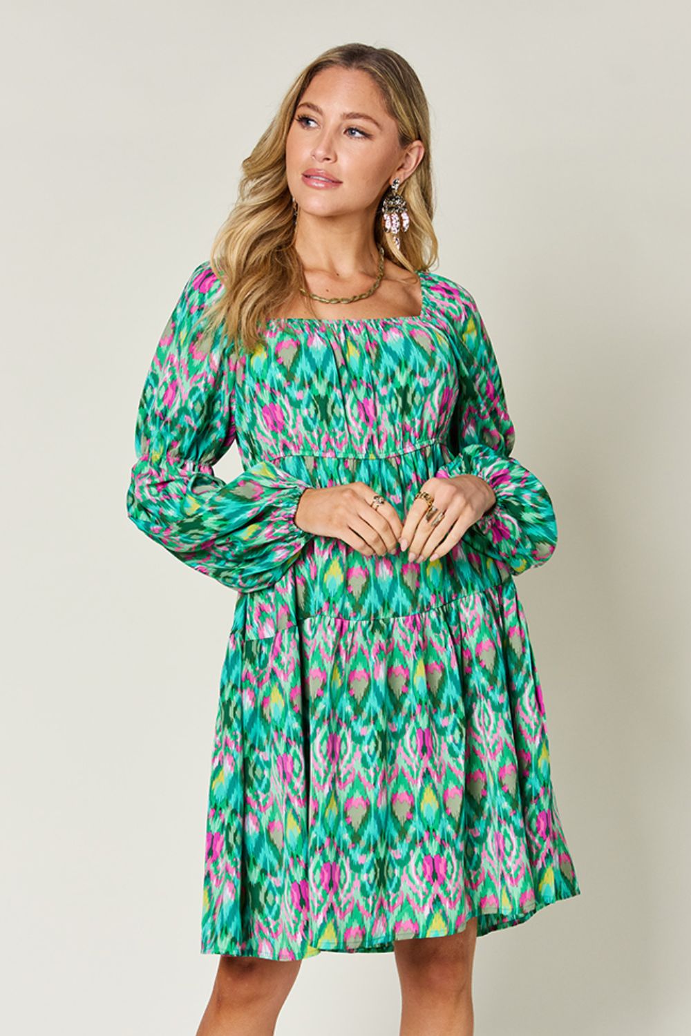 Double Take Full Size Printed Long Sleeve Dress - Concordia Style Boutique