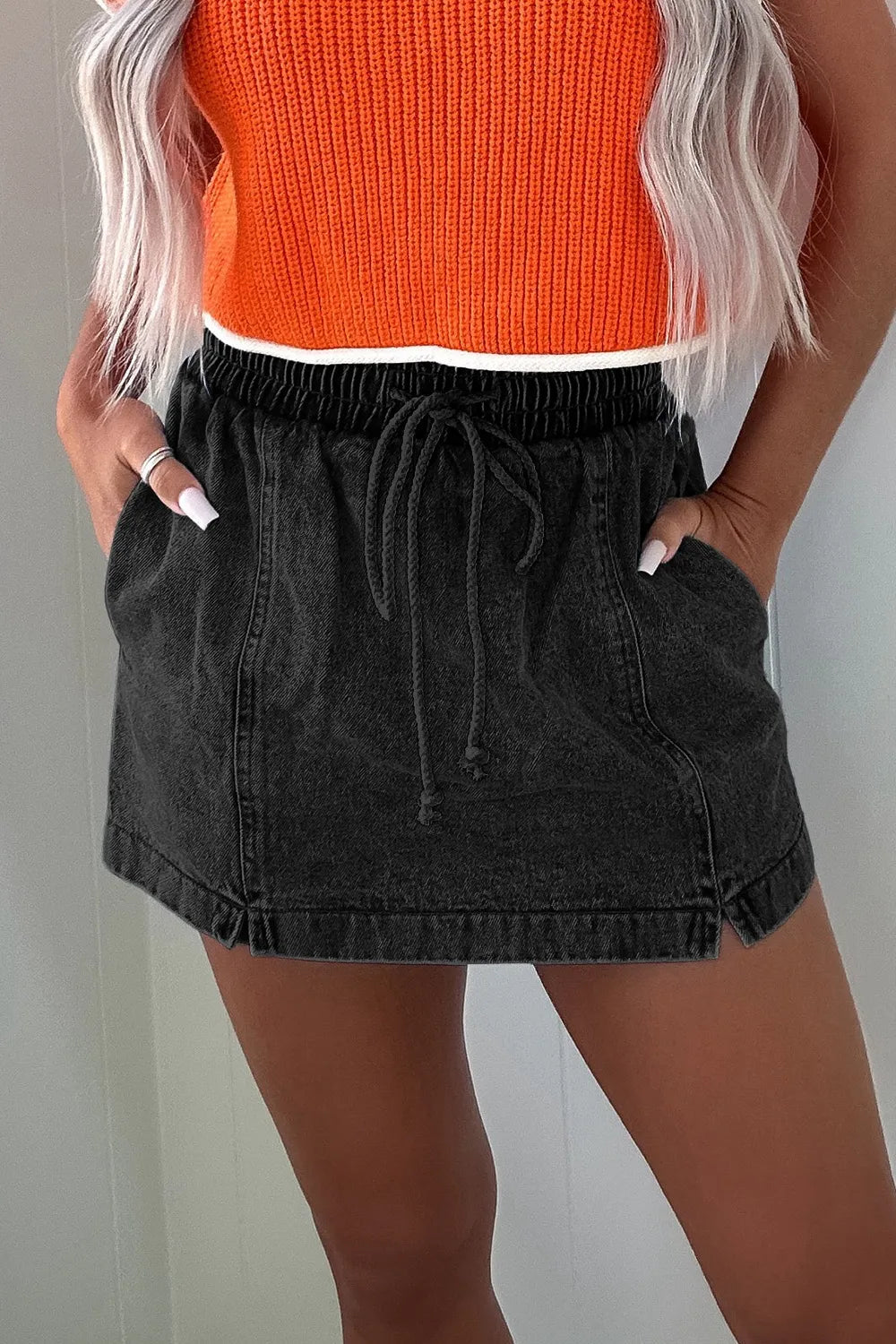 Drawstring High Waist Denim Shorts - Concordia Style Boutique