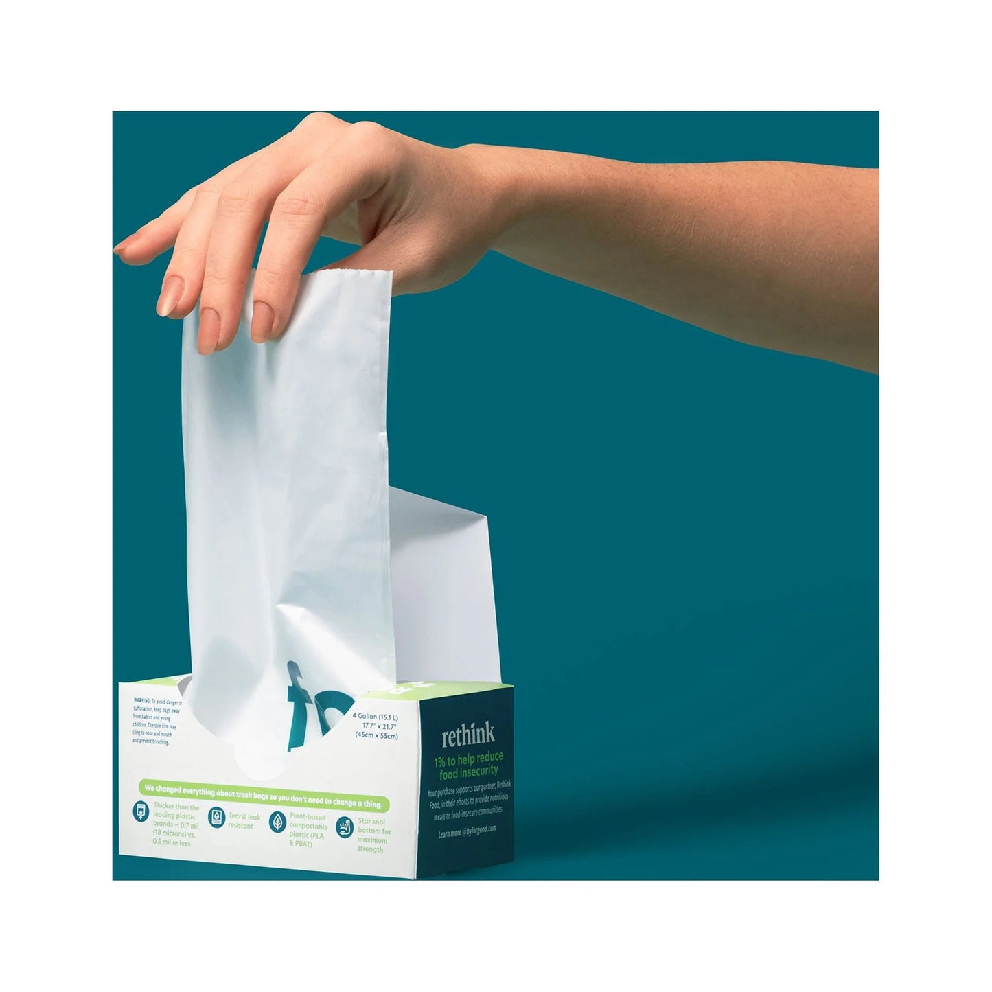 For Good™ Compostable Small Trash Bags – 4 Gallon, Plant-Based, Tear-Resistant – BPI Certified for Home & Office Use (White with Green Text, 25 Count)