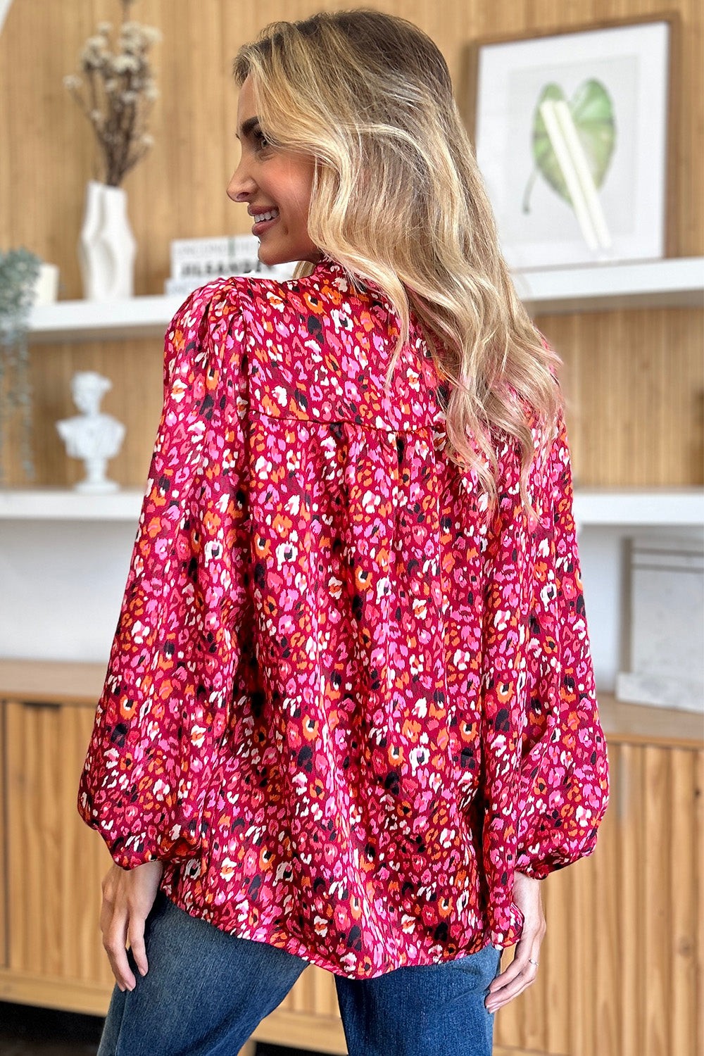 Double Take Full Size Printed Long Sleeve Blouse - Concordia Style Boutique