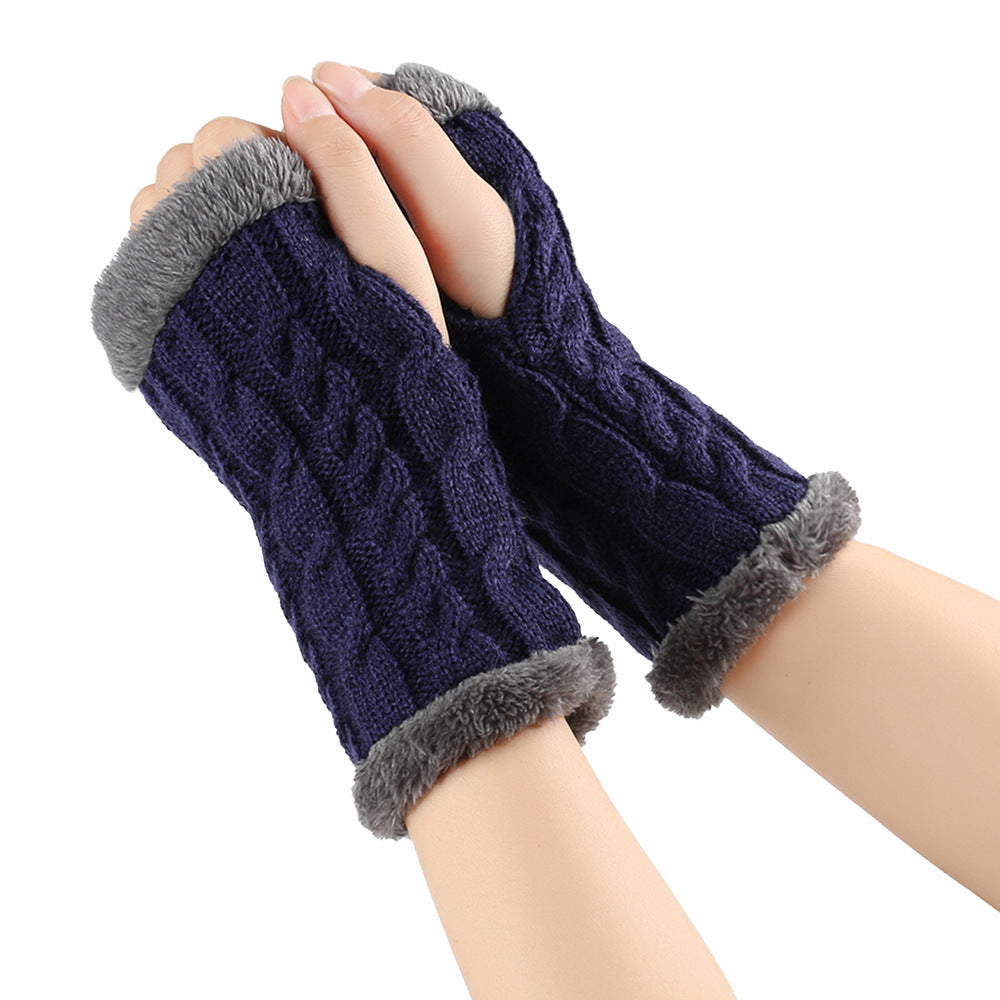 Winter Plush Twist Knitted Fingerless Fleece Women Gloves - Ultra Soft Thermal Comfort