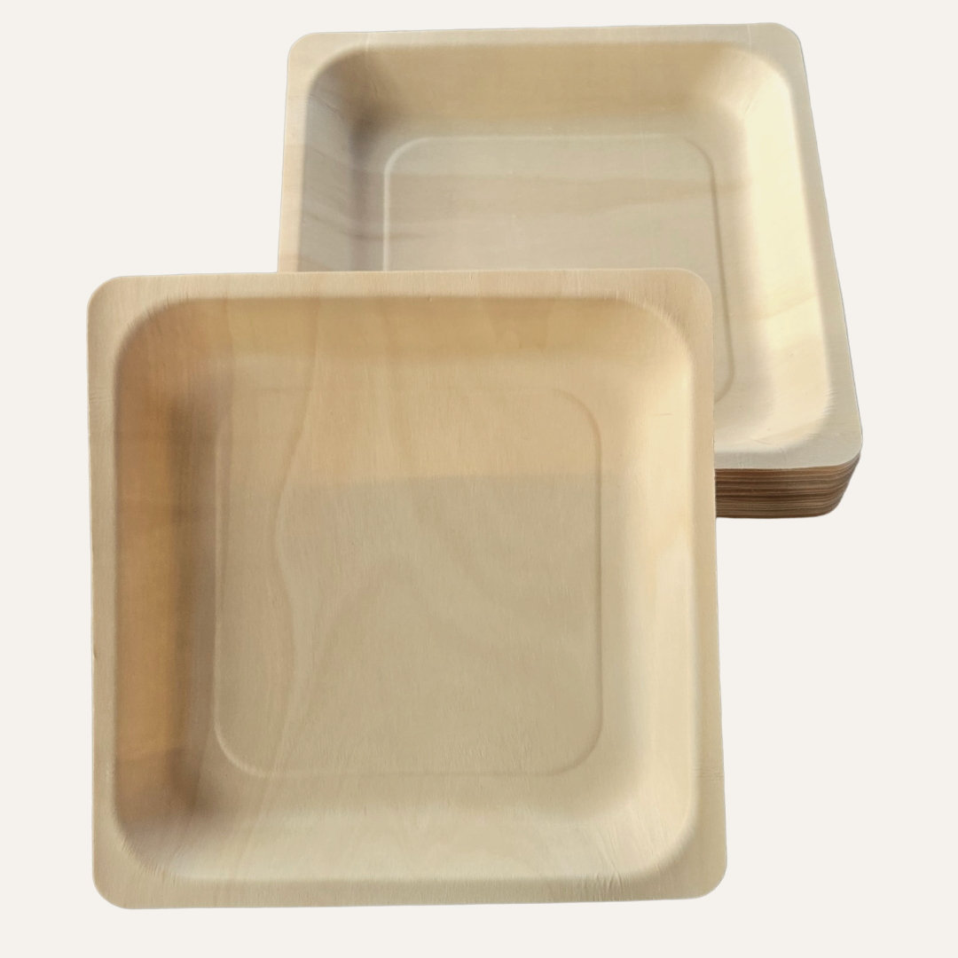 Eco Friendly Square Wooden Plate  4.5" (500 Pack) Buy By Box $0.25 each Free shipping - like Bamboo and Palm leaf