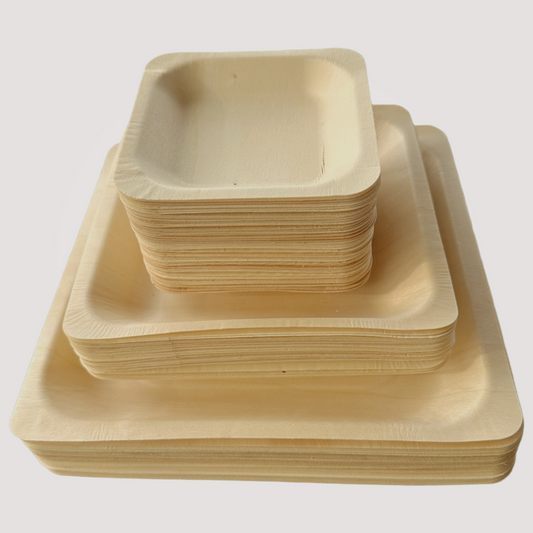 Eco Friendly, Square Wooden Plate  7" X 7" (300 Pack Buy by Box) $0.43 each Free shipping - like Bamboo and Palm leaf