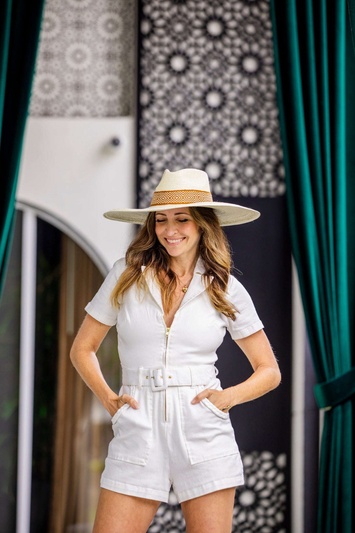 Western Wide Brim White Palm Leaf Straw Hat