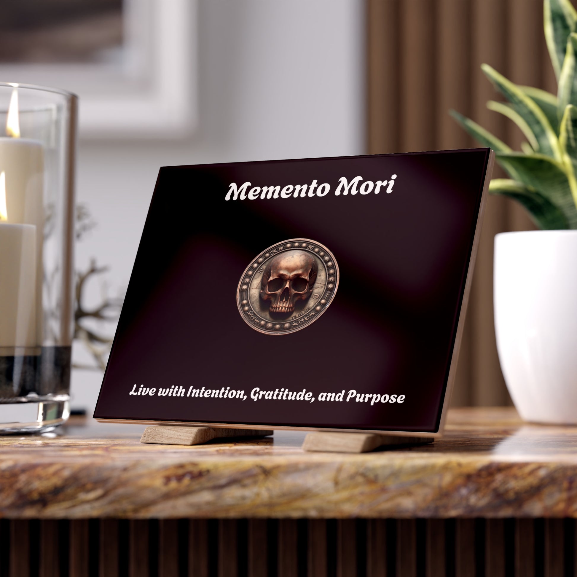 "Memento Mori" Ceramic Photo Tile - "Live with Intention, Gratitude, and Purpose" - Premium Ceramic Photo Tile from Concordia Style Boutique - Just $30.58! Shop now at Concordia Style Boutique