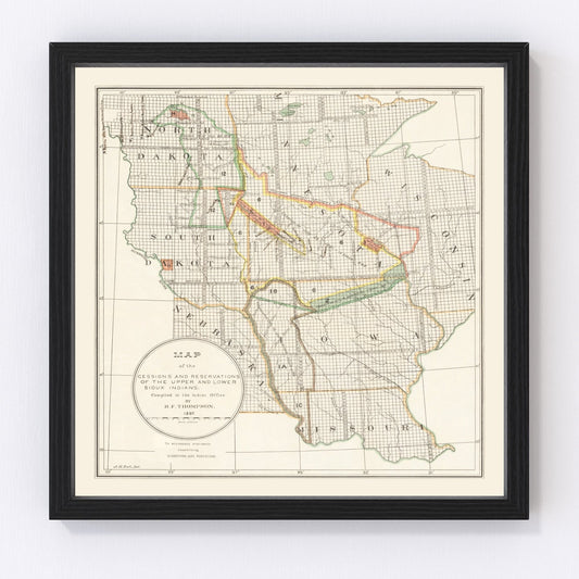 Vintage Native American Reservations Map 1897