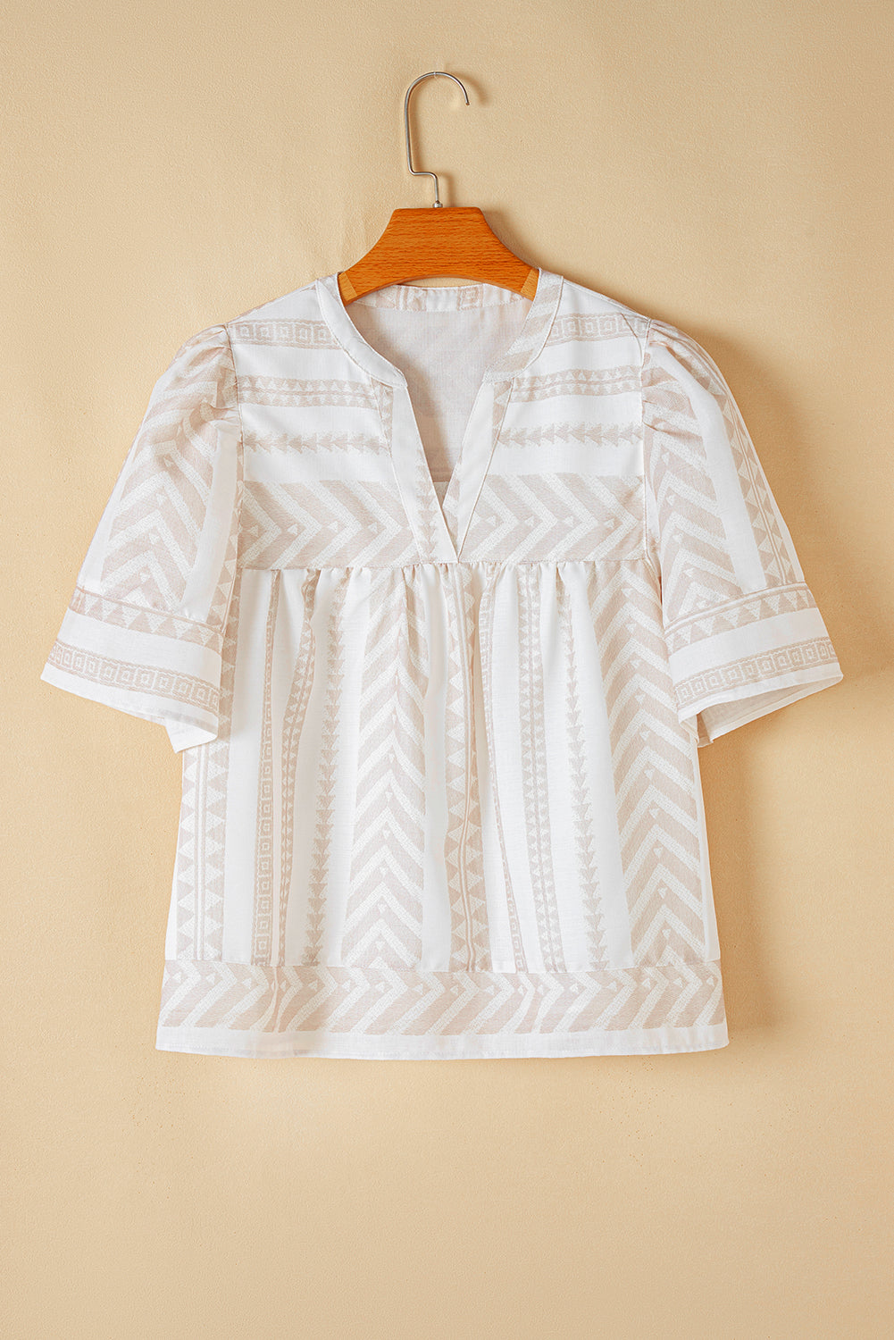 Analia Jacquard Split V Neck Short Sleeve Blouse - Concordia Style Boutique