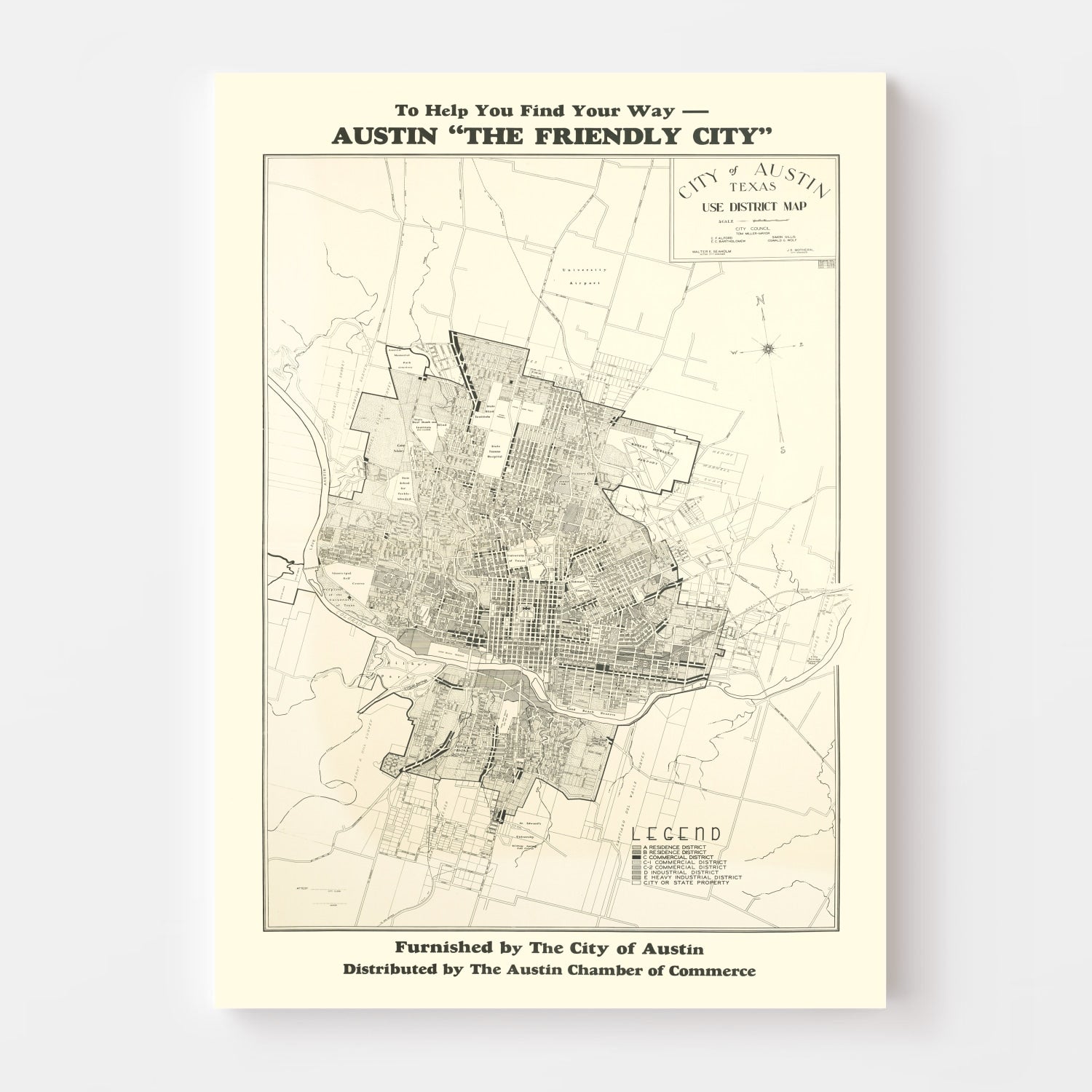 Vintage Map of Austin, Texas 1943 - Concordia Style Boutique