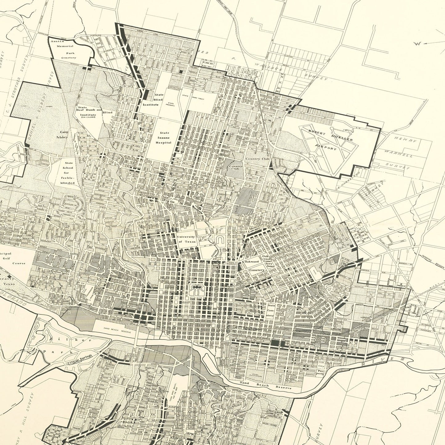 Vintage Map of Austin, Texas 1943 - Concordia Style Boutique