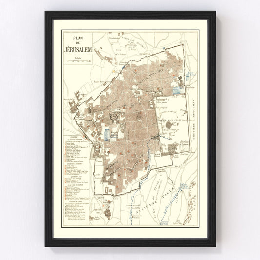 Vintage Map of Jerusalem, Israel 1900 - Concordia Style Boutique