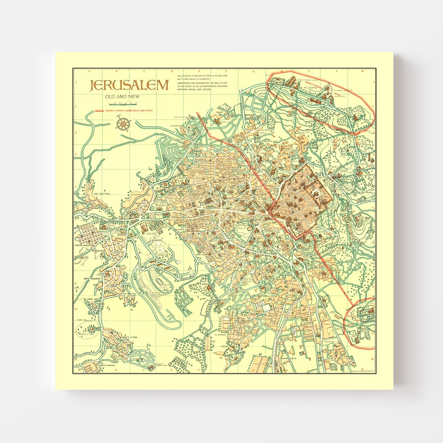 Vintage Map of Jerusalem, Israel 1955 - Concordia Style Boutique