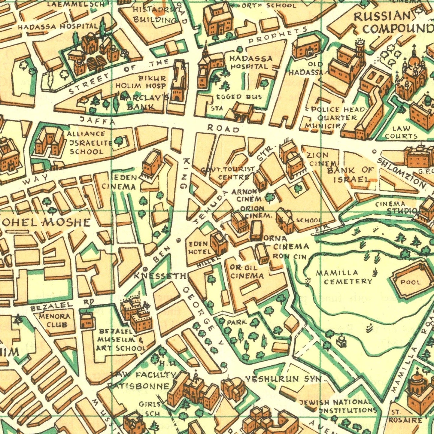 Vintage Map of Jerusalem, Israel 1955 - Concordia Style Boutique