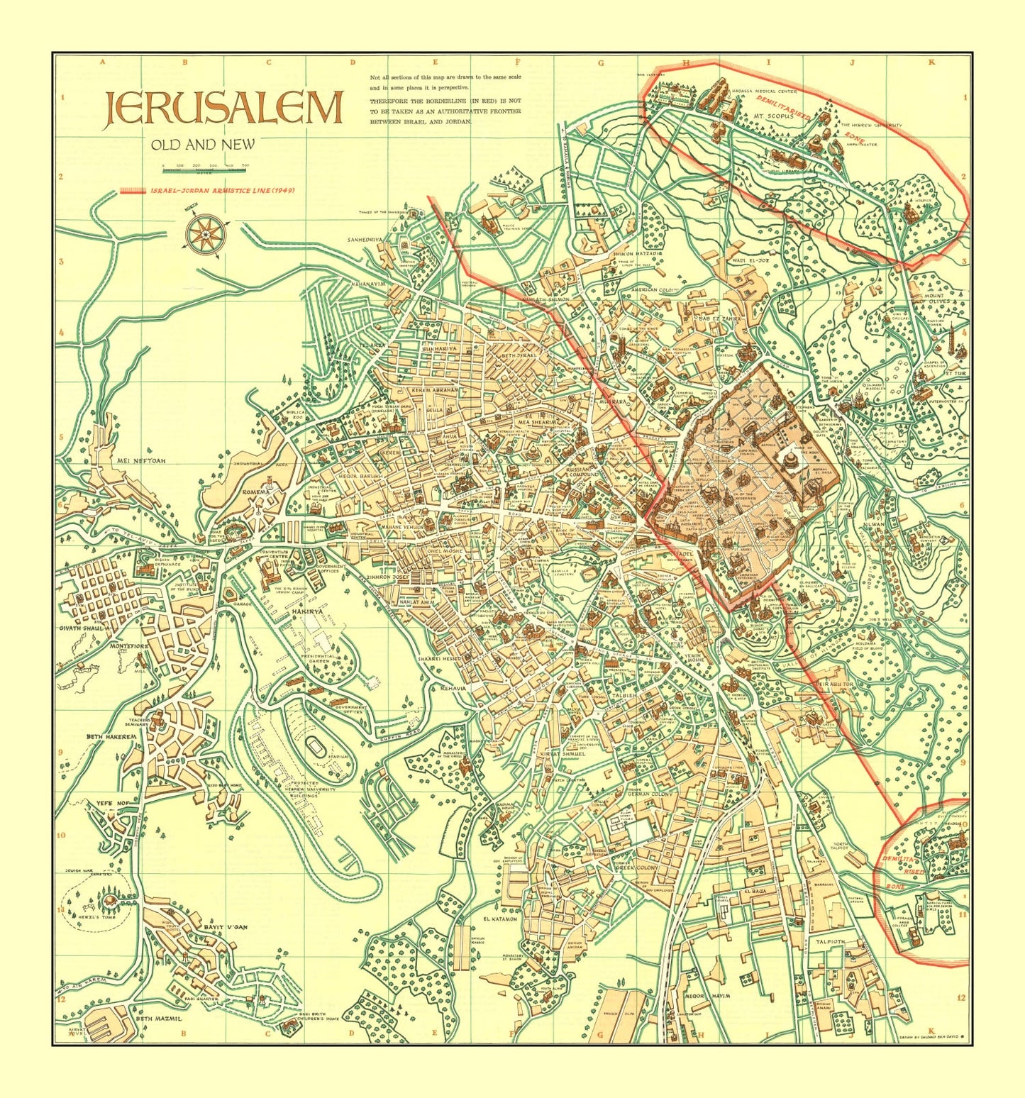 Vintage Map of Jerusalem, Israel 1955 - Concordia Style Boutique