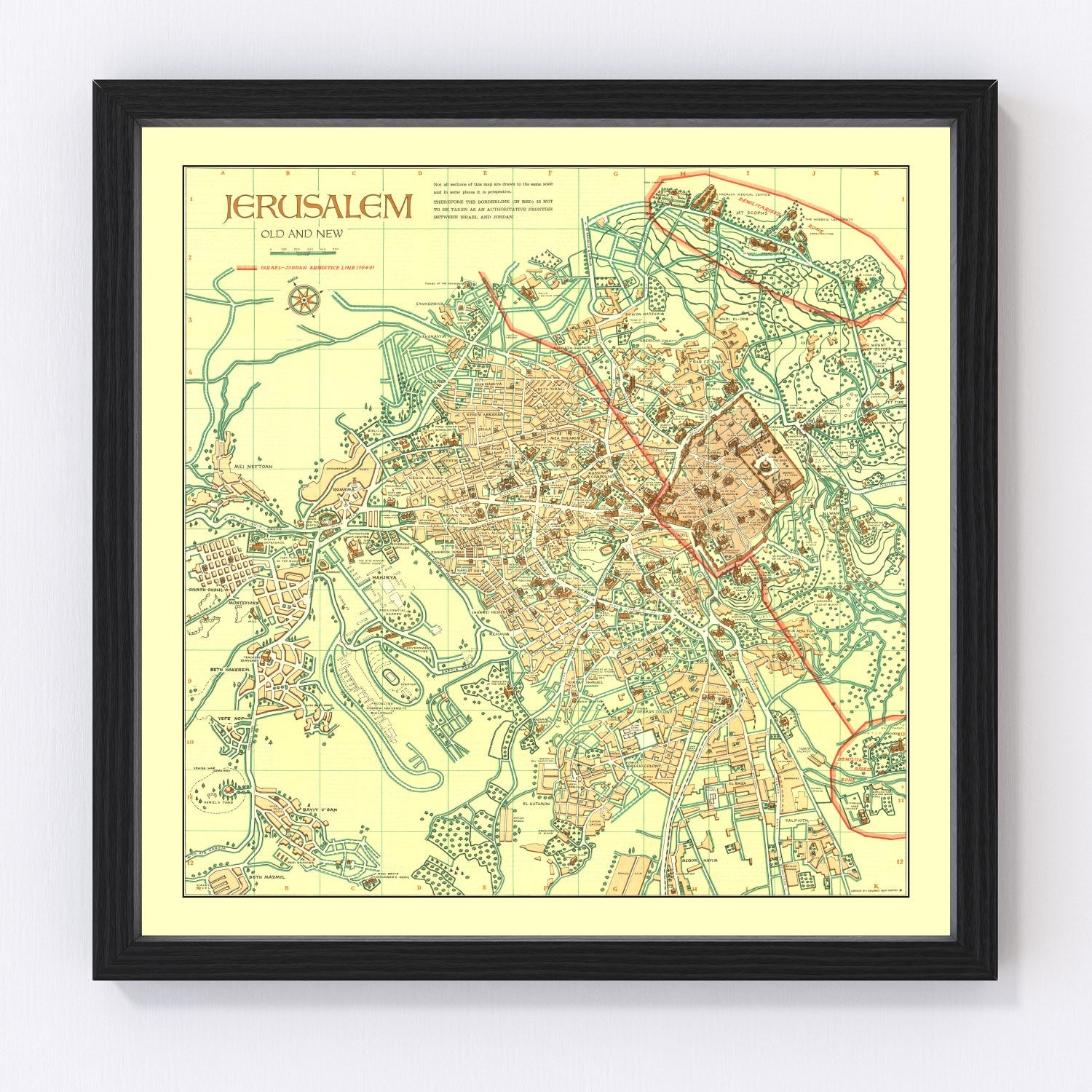 Vintage Map of Jerusalem, Israel 1955 - Concordia Style Boutique