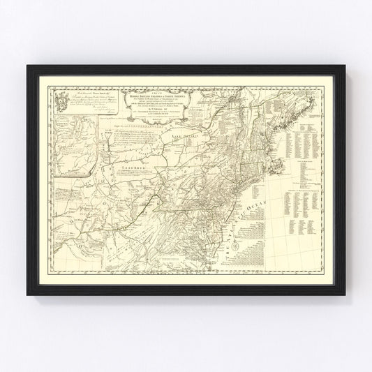 Vintage Map of the Middle British Colonies in North America 1755