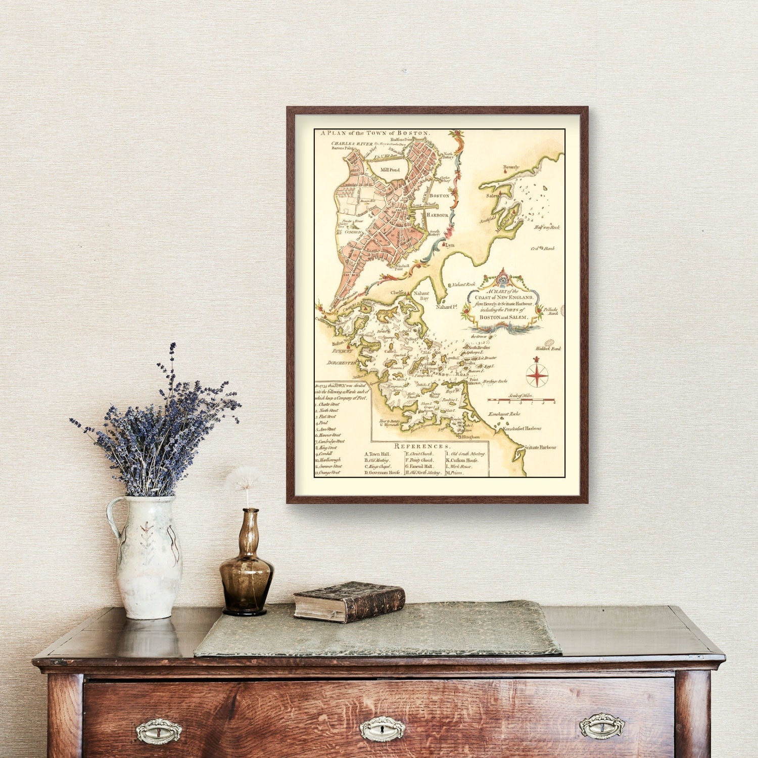 Vintage Map of Boston, Massachusetts 1774 - Concordia Style Boutique