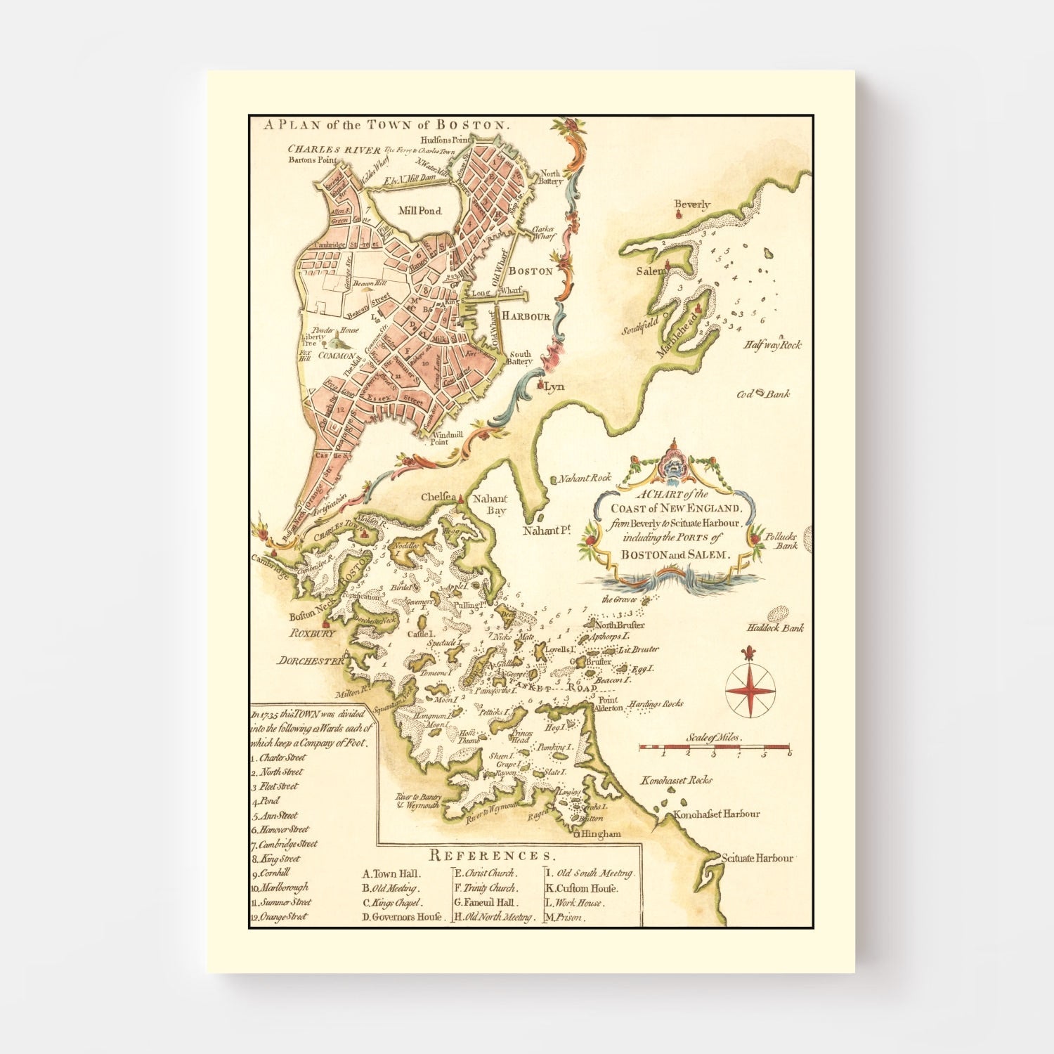 Vintage Map of Boston, Massachusetts 1774 - Concordia Style Boutique