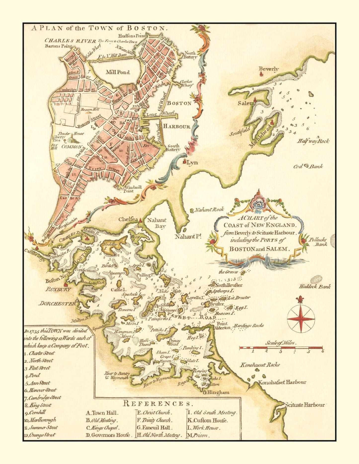 Vintage Map of Boston, Massachusetts 1774 - Concordia Style Boutique