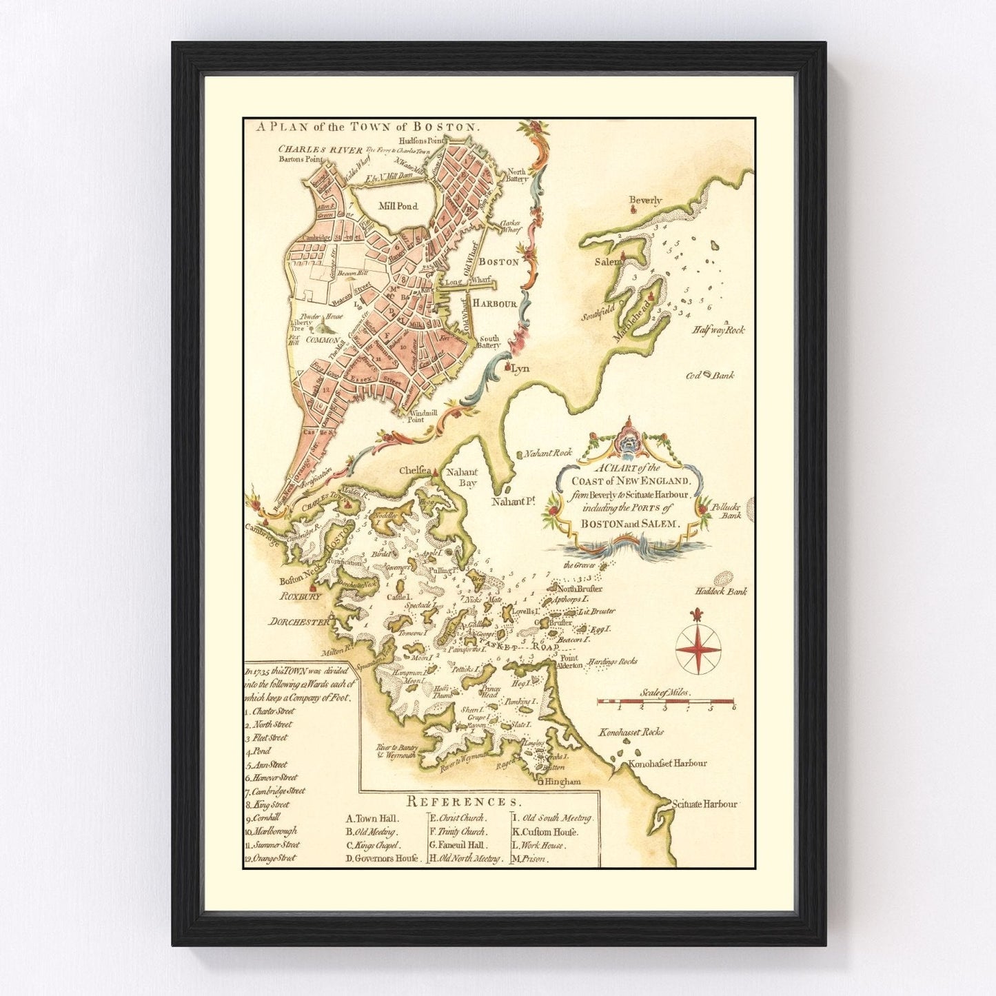 Vintage Map of Boston, Massachusetts 1774 - Concordia Style Boutique