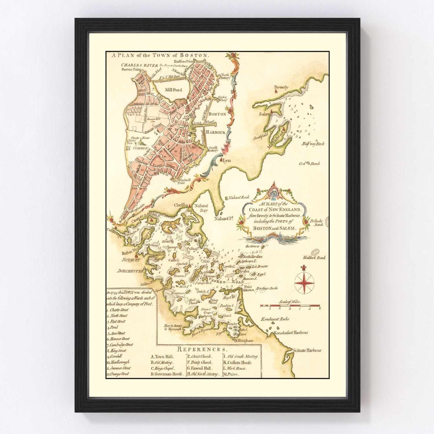 Vintage Map of Boston, Massachusetts 1774 - Concordia Style Boutique